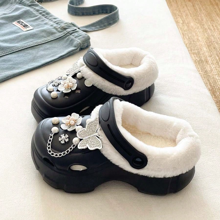 Women's Winter Versatile Casual Thermal Lined Warm Clog Shoes, Thick Sole EVA Soft Bottom Comfortable Outdoor Commute Lightweight Plush Shoes