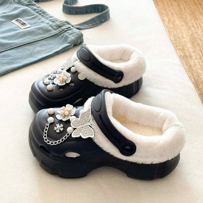 Women's Winter Versatile Casual Thermal Lined Warm Clog Shoes, Thick Sole EVA Soft Bottom Comfortable Outdoor Commute Lightweight Plush Shoes