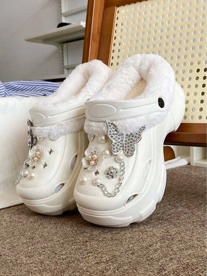 Women's Winter Versatile Casual Thermal Lined Warm Clog Shoes, Thick Sole EVA Soft Bottom Comfortable Outdoor Commute Lightweight Plush Shoes