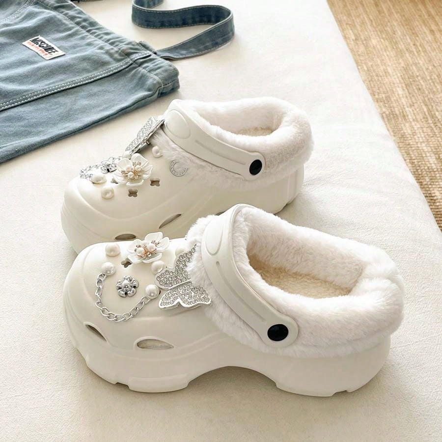 Women's Winter Versatile Casual Thermal Lined Warm Clog Shoes, Thick Sole EVA Soft Bottom Comfortable Outdoor Commute Lightweight Plush Shoes