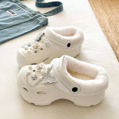 Women's Winter Versatile Casual Thermal Lined Warm Clog Shoes, Thick Sole EVA Soft Bottom Comfortable Outdoor Commute Lightweight Plush Shoes