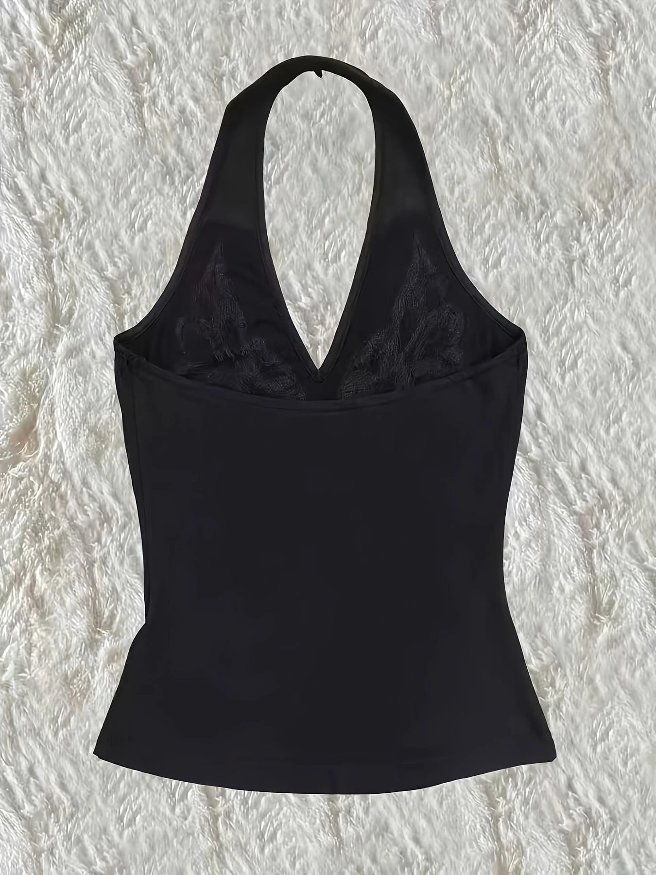 Women's Y2K Retro Sequin Butterfly Beaded Embroidered Knit Halter Neck Camisole Black Casual Summer