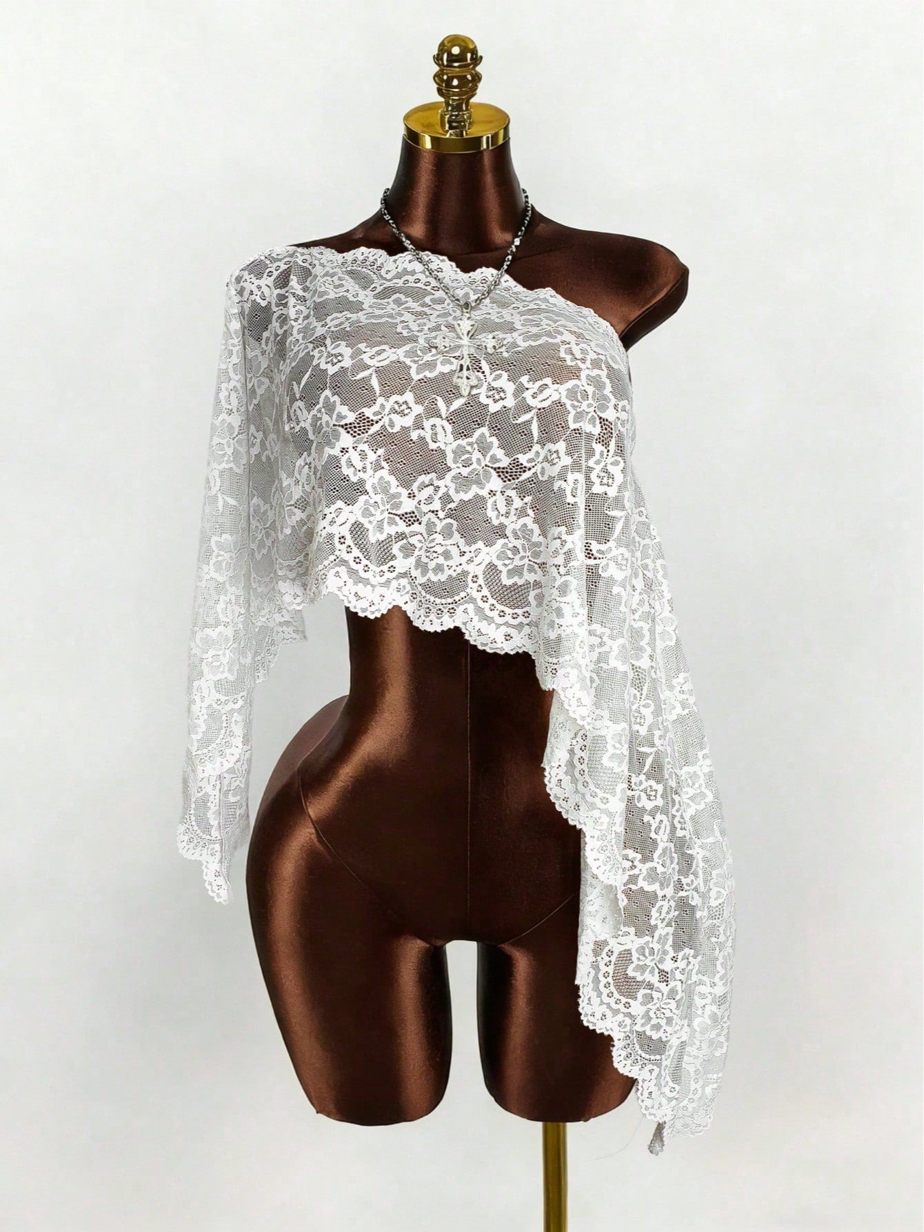Women's Y2K Vintage Sexy Romantic Fashion Loose Translucent Lace Top, Women's Summer Shawl, Women's Cover-Up, Party, Graduation White