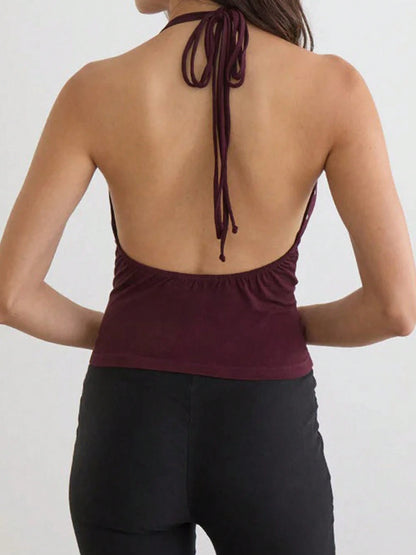 Women Studded Halter Top Sleeveless Open Back V Neck Slim Fit Tank Top Y2k Going Out Tops Club Party Outfits