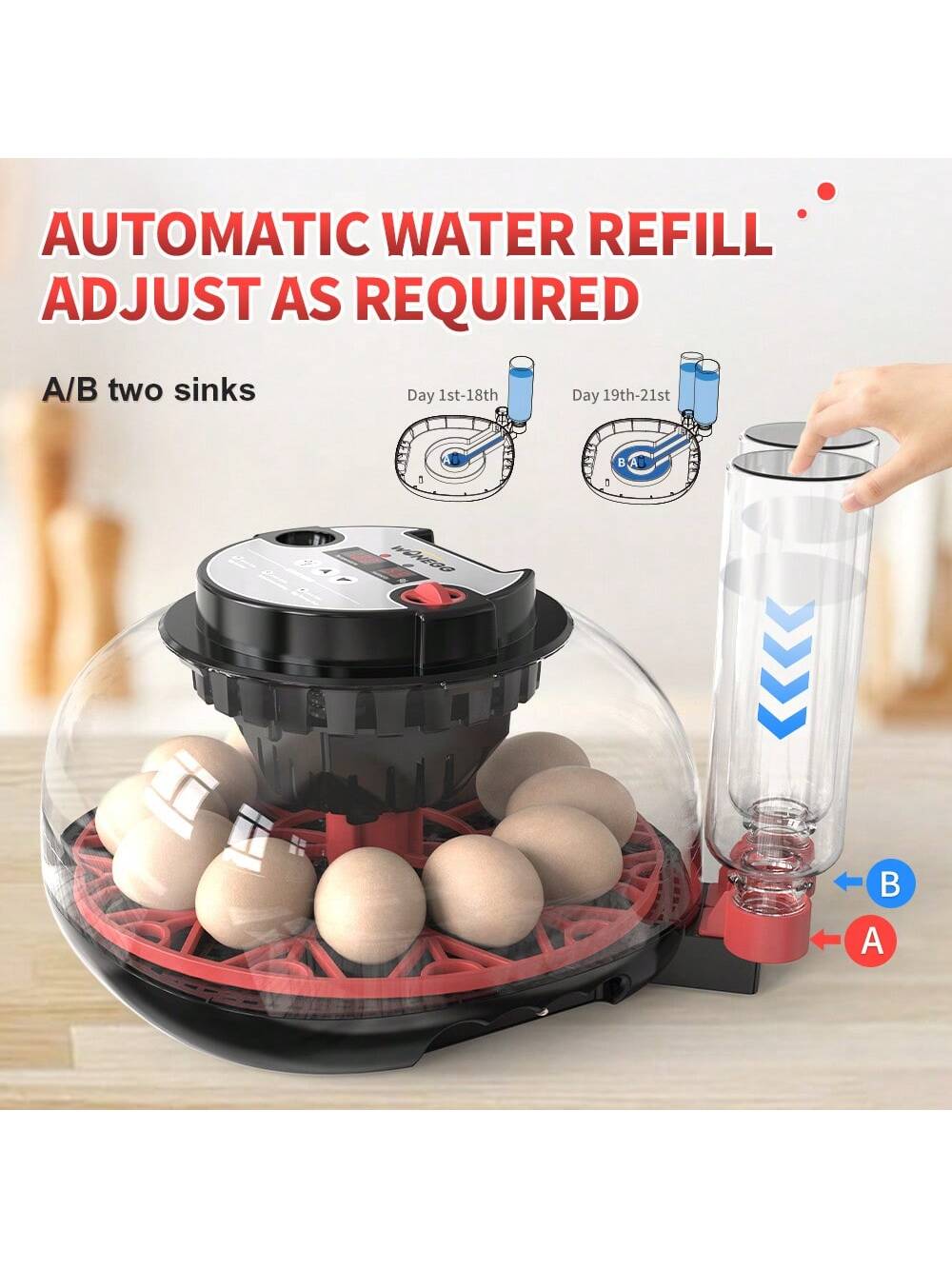 WONEEGG Egg Incubator For Hatching Chicks, Automatic Egg Turner Holds 12 Eggs, Smart Incubator 360° Clear Window With Temperature Display Egg Candler For Small Poultry Chickens Ducks Quails Eggs