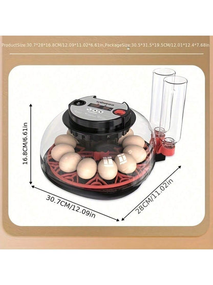 WONEEGG Egg Incubator For Hatching Chicks, Automatic Egg Turner Holds 12 Eggs, Smart Incubator 360° Clear Window With Temperature Display Egg Candler For Small Poultry Chickens Ducks Quails Eggs