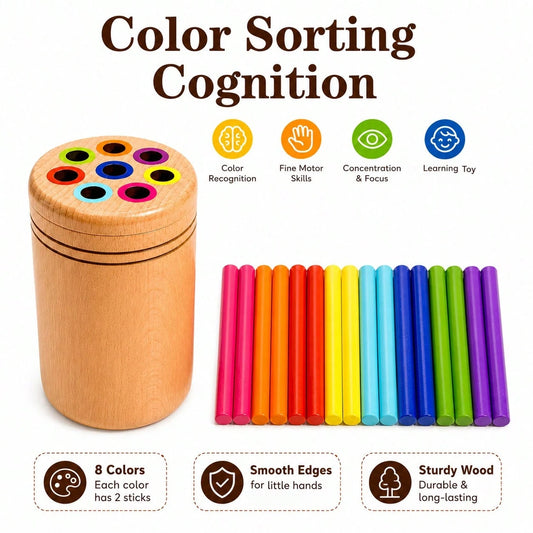 Wooden Rainbow Stick Color Sorting Cup, Color Sorting And Number Counting Game, Helps Hand-Eye Coordination And Sensory Training, Suitable For Birthday Gifts And Christmas Gifts