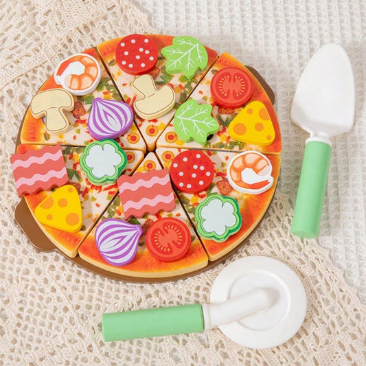 Wooden Realistic Pizza Ingredients Cutting Set, Children's Western Cuisine Cooking Simulation Life Cognition Early Education Toy