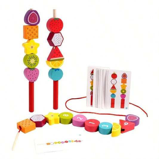 Wooden Sorting Toys For Children 3+ Years Old, Geometric Fruit Shape Building Blocks, Lacing Educational Puzzle Board Game, Christmas, Thanksgiving And Easter Gifts