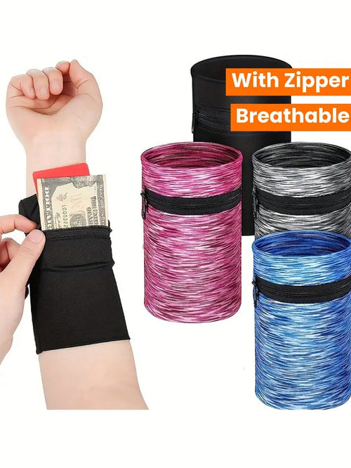 Wrist Wallet With Zipper, Breathable Arm Phone Pouch, Mini Coin Purse For Outdoor Sports And Travel Accessories, Multi-Functional Lightweight Wristband Wallet Bag With Zipper- Durable Nylon, Black