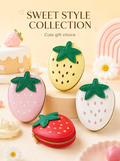 XD Cute Fruit Pattern Coin Purse, Made Of PU Material, An Eye-Catching Fashionable Coin Storage Bag. Its Exterior Design Is Outstanding, And The Interior Features A Practical Accordion-Style Card Hold