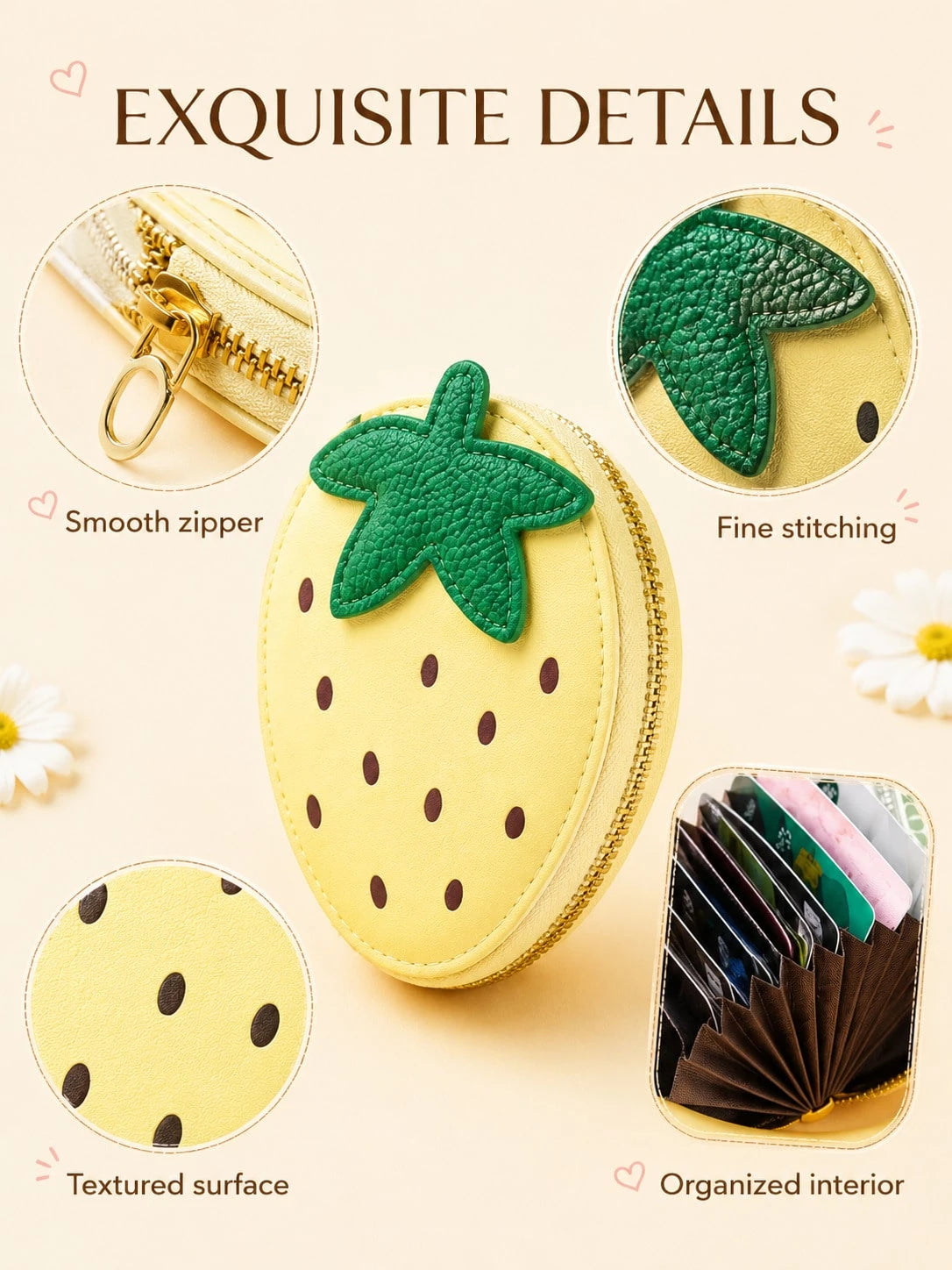 XD Cute Fruit Pattern Coin Purse, Made Of PU Material, An Eye-Catching Fashionable Coin Storage Bag. Its Exterior Design Is Outstanding, And The Interior Features A Practical Accordion-Style Card Hold