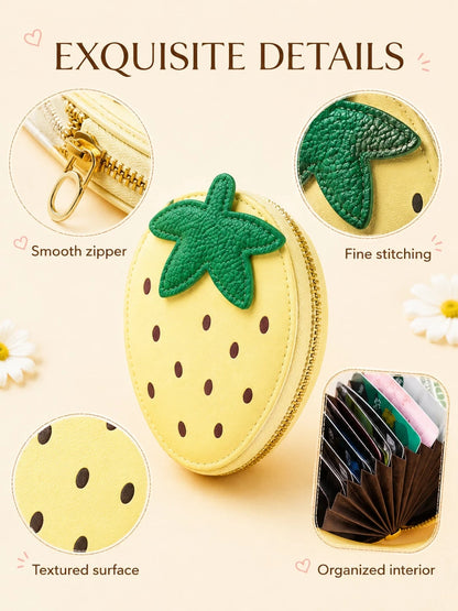 XD Cute Fruit Pattern Coin Purse, Made Of PU Material, An Eye-Catching Fashionable Coin Storage Bag. Its Exterior Design Is Outstanding, And The Interior Features A Practical Accordion-Style Card Hold