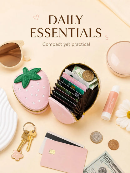 XD Cute Fruit Pattern Coin Purse, Made Of PU Material, An Eye-Catching Fashionable Coin Storage Bag. Its Exterior Design Is Outstanding, And The Interior Features A Practical Accordion-Style Card Hold