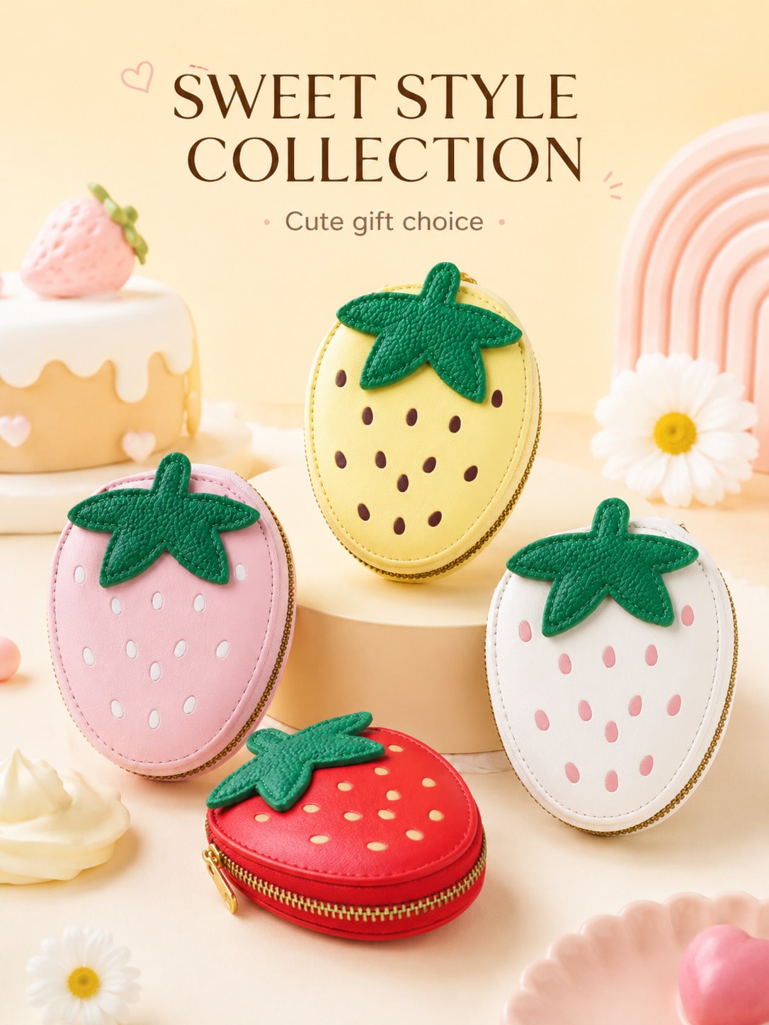 XD Cute Fruit Pattern Coin Purse, Made Of PU Material, An Eye-Catching Fashionable Coin Storage Bag. Its Exterior Design Is Outstanding, And The Interior Features A Practical Accordion-Style Card Hold