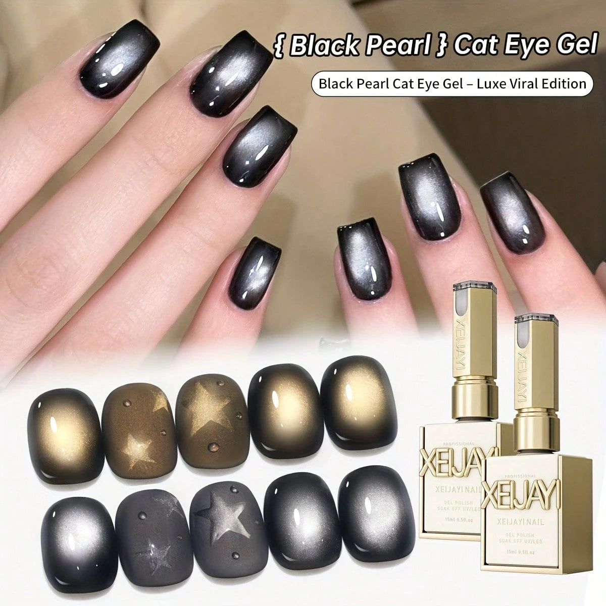 XEIJAYI Cat Eye Nail 2026 Holographic Nail Art 2pcs 15ml Reflective Cat's Eye Magnetic Nail Gel Soaking LED Gel Salon Female Nail Art Tools Fashion Nail Gel