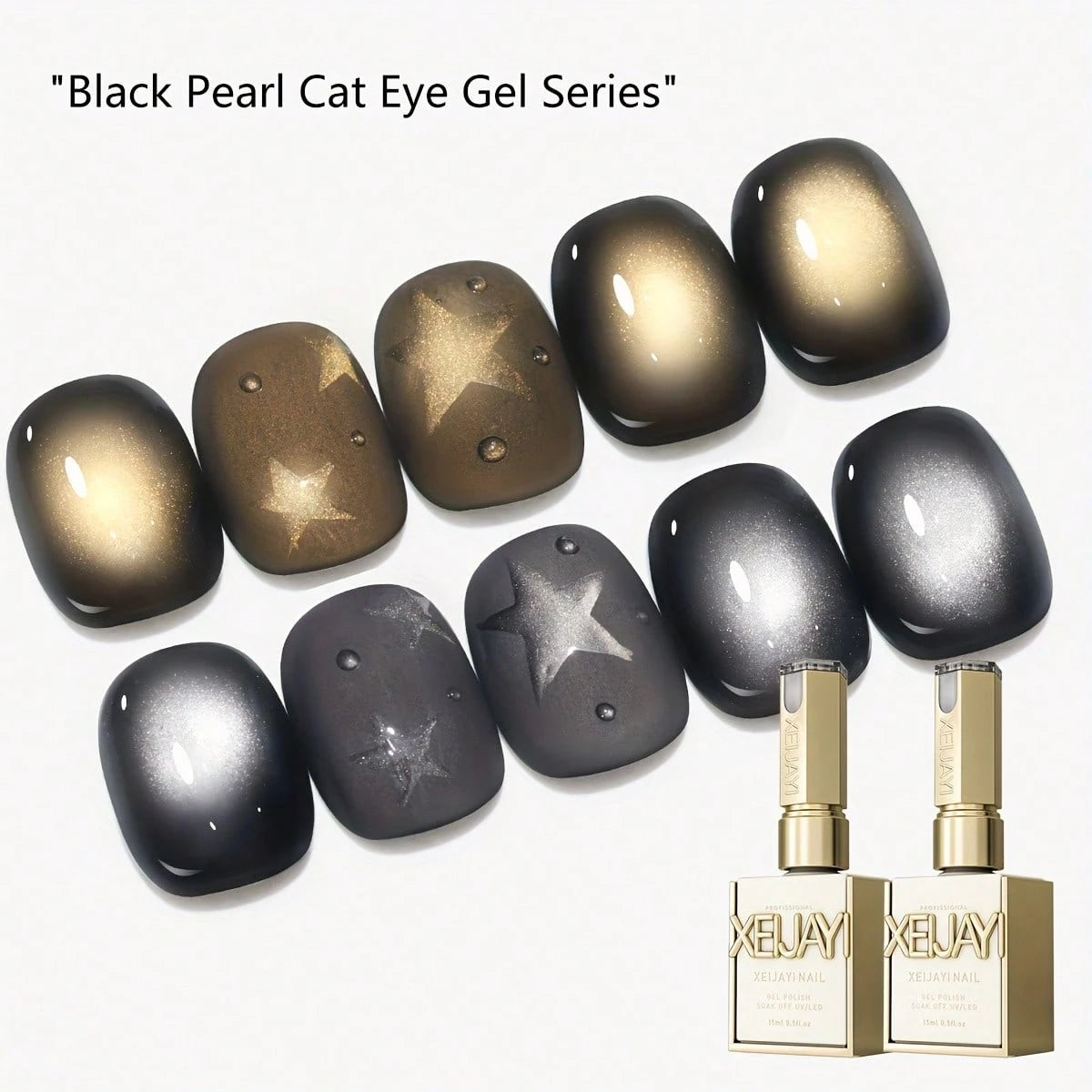 XEIJAYI Cat Eye Nail 2026 Holographic Nail Art 2pcs 15ml Reflective Cat's Eye Magnetic Nail Gel Soaking LED Gel Salon Female Nail Art Tools Fashion Nail Gel