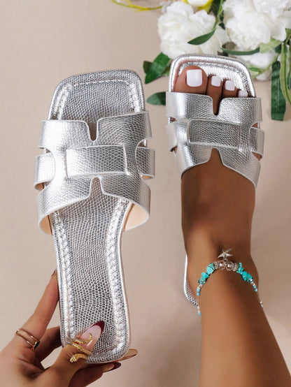 Ximi Ruo Korean Style Women's Casual Flat Slippers, Open Toe Design Suitable For Summer, Fall, Woven Roman Style, Fashionable For Women To Pair With Dresses, For Outdoor Activities On Beach Or By Sea
