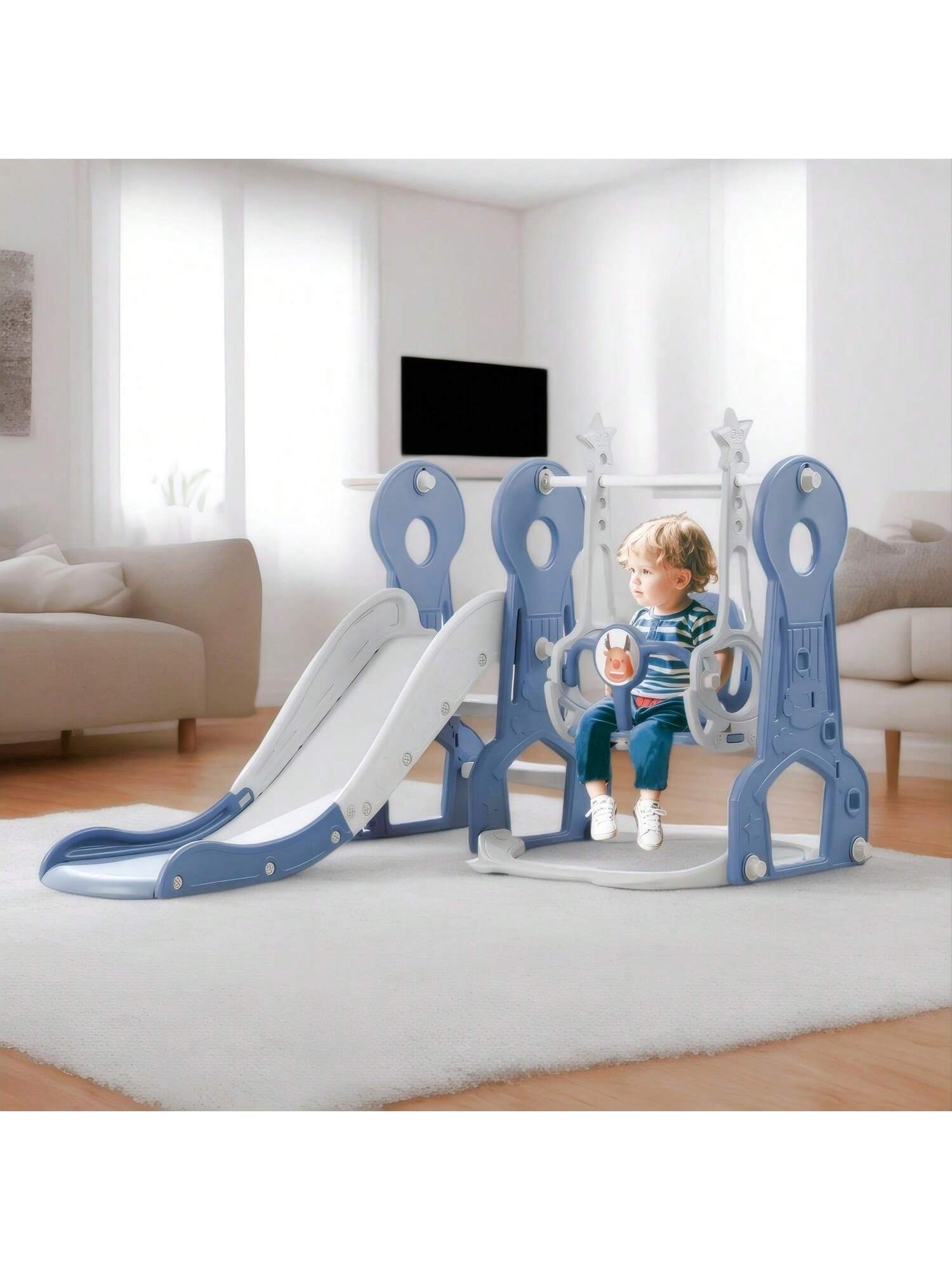 Ximido 4 In 1 Kids Swing And Slide,Indoor Outdoor Playground For Children Baby Swing Set With Slide, Basketball Hoop For Boys And Girls