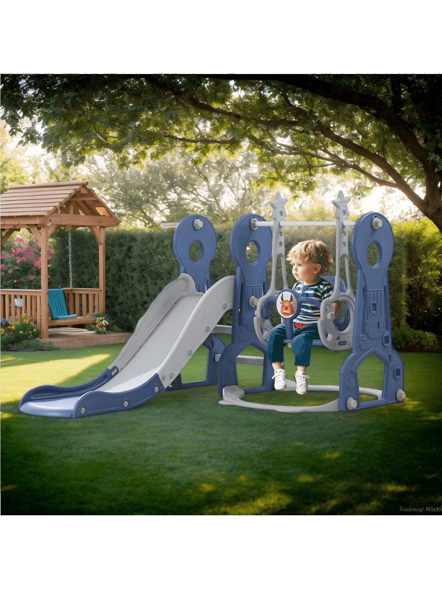 Ximido 4 In 1 Kids Swing And Slide,Indoor Outdoor Playground For Children Baby Swing Set With Slide, Basketball Hoop For Boys And Girls