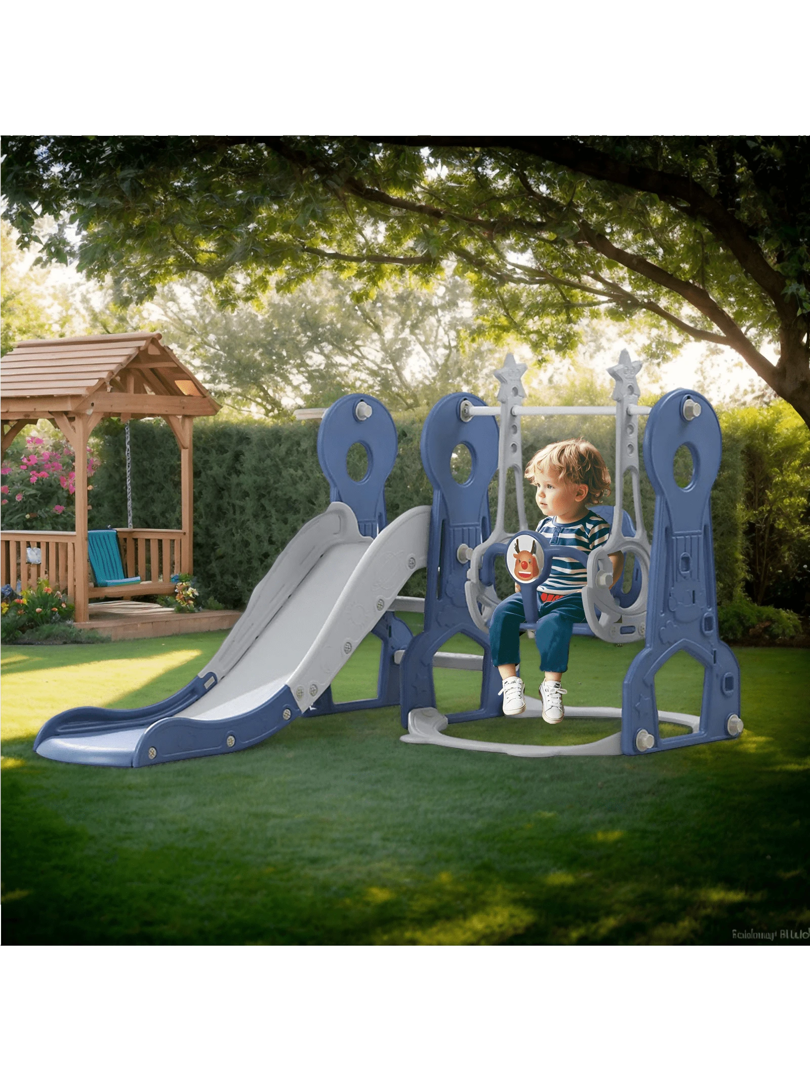 Ximido 4 In 1 Kids Swing And Slide,Indoor Outdoor Playground For Children Baby Swing Set With Slide, Basketball Hoop For Boys And Girls