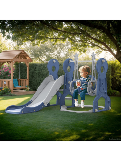 Ximido 4 In 1 Kids Swing And Slide,Indoor Outdoor Playground For Children Baby Swing Set With Slide, Basketball Hoop For Boys And Girls