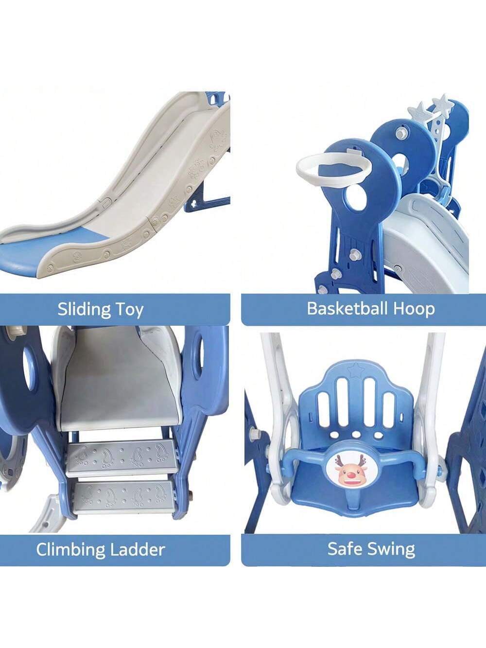 Ximido 4 In 1 Kids Swing And Slide,Indoor Outdoor Playground For Children Baby Swing Set With Slide, Basketball Hoop For Boys And Girls