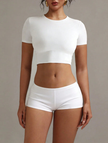 XLLAIS 2025 Fitted Short Sleeve Crew Neck Sports T-Shirt, Cooling Layer, Cute Summer White Top Casual
