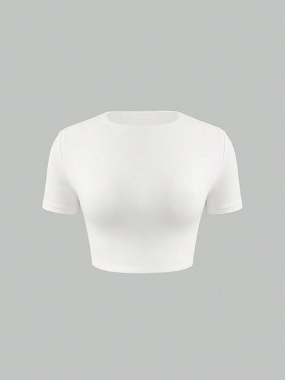 XLLAIS 2025 Fitted Short Sleeve Crew Neck Sports T-Shirt, Cooling Layer, Cute Summer White Top Casual