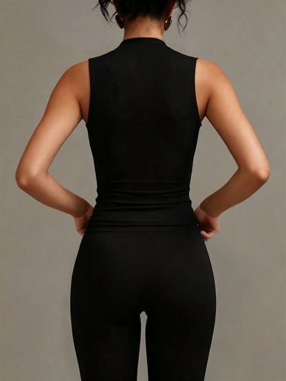 XLLAIS Crew Neck Sleeveless Solid Color Undershirt, Double-Layer Stretchy Slim Fit T-Shirt Casual Black Summer, Everyday Wear