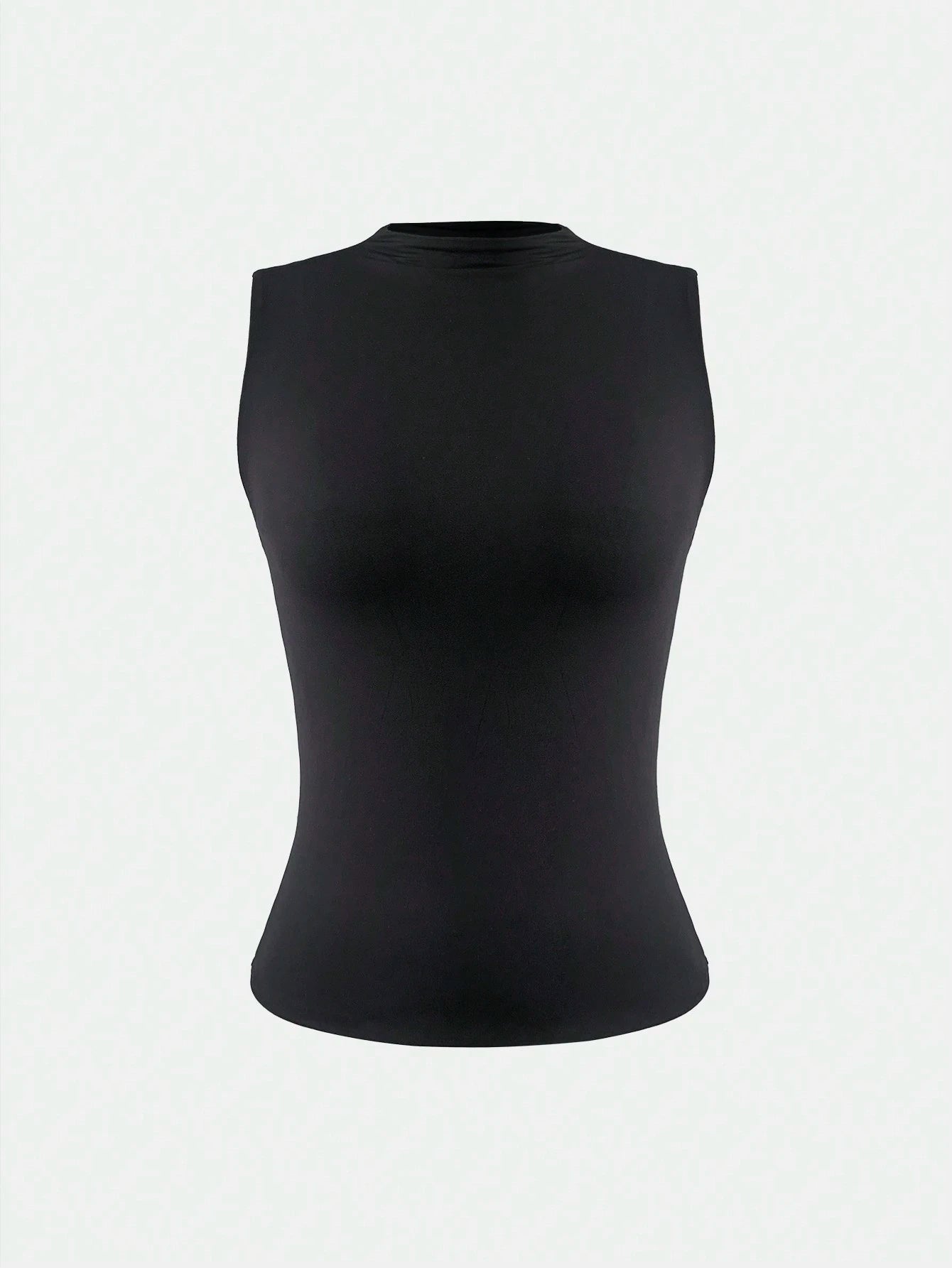 XLLAIS Crew Neck Sleeveless Solid Color Undershirt, Double-Layer Stretchy Slim Fit T-Shirt Casual Black Summer, Everyday Wear