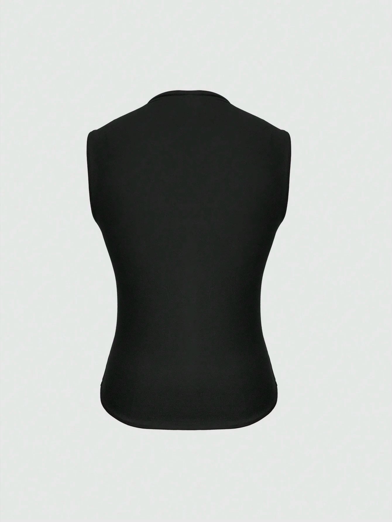 XLLAIS Crew Neck Sleeveless Solid Color Undershirt, Double-Layer Stretchy Slim Fit T-Shirt Casual Black Summer, Everyday Wear
