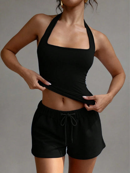 XLLAIS Sexy Backless Camisole, Fashionable Square Neck Elastic Casual Black Fitted Summer Tank Top For Women, Date Night
