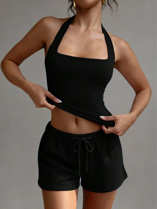 XLLAIS Sexy Backless Camisole, Fashionable Square Neck Elastic Casual Black Fitted Summer Tank Top For Women, Date Night
