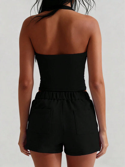 XLLAIS Sexy Backless Camisole, Fashionable Square Neck Elastic Casual Black Fitted Summer Tank Top For Women, Date Night