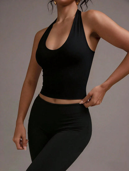 XLLAIS Sexy Backless Camisole, Fashionable U-Neck Elastic Casual Fitted Women's Tank Top, Suitable For Back To School & Halloween Season Black Summer