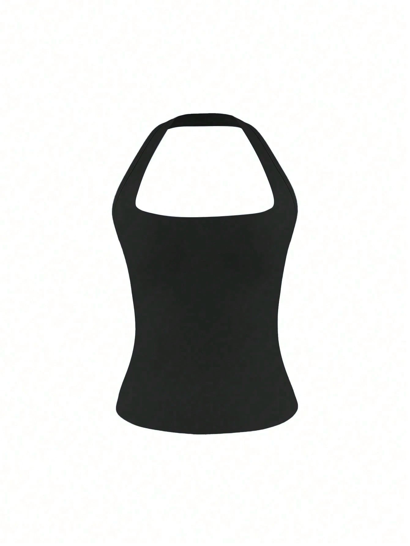 XLLAIS Sexy Backless Camisole, Fashionable Square Neck Elastic Casual Black Fitted Summer Tank Top For Women, Date Night