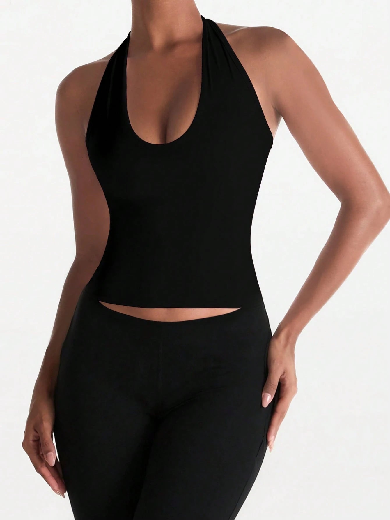 XLLAIS Sexy Backless Camisole, Fashionable U-Neck Elastic Casual Fitted Women's Tank Top, Suitable For Back To School & Halloween Season Black Summer