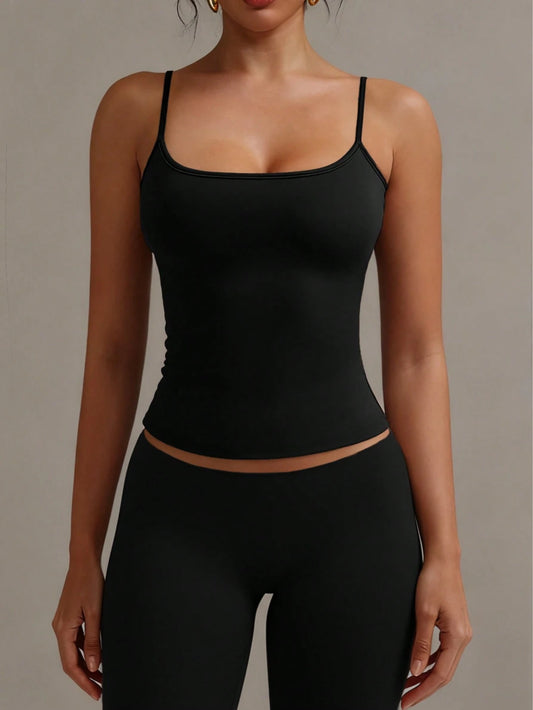 XLLAIS Sexy Backless Women's Camisole Top, Elastic Casual Spaghetti Strap Top, Summer Vacation Black, Vacationcore