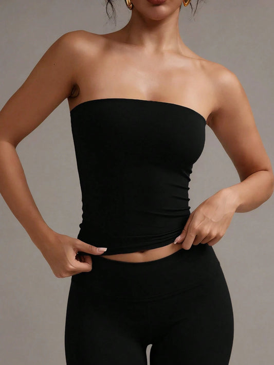 XLLAIS Sexy Strapless Basic Camisole, Fashionable Solid Color Stretchy Fitted Tube Top, Suitable For Women All Seasons Casual Black Summer, Y2K Aesthetic