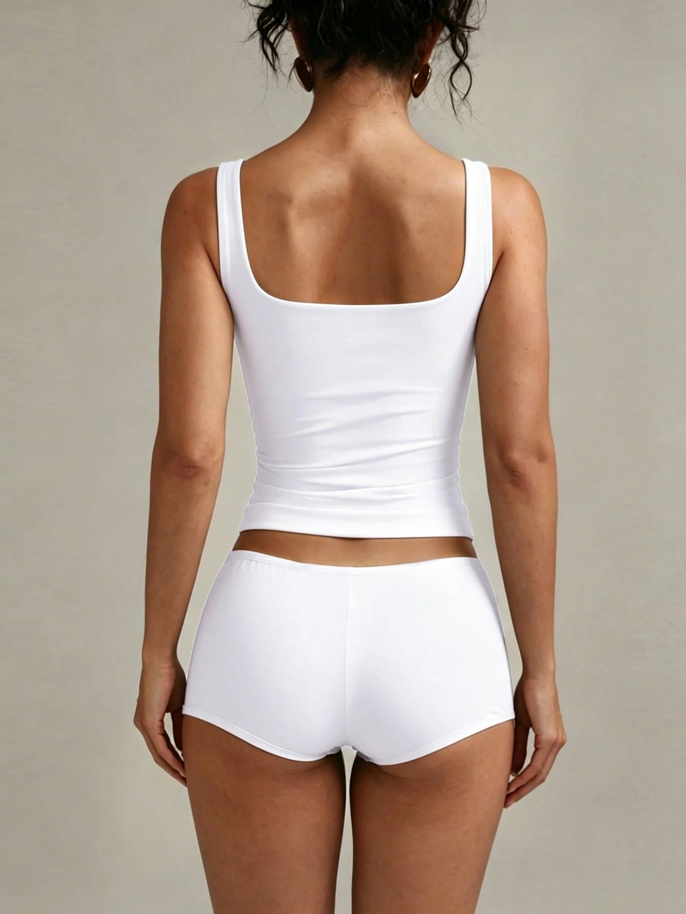 XLLAIS Women's Solid Color Square Neck Sleeveless Tank Top, Fitted Casual Wear, White, Spring/Summer, Clean Girl Aesthetic