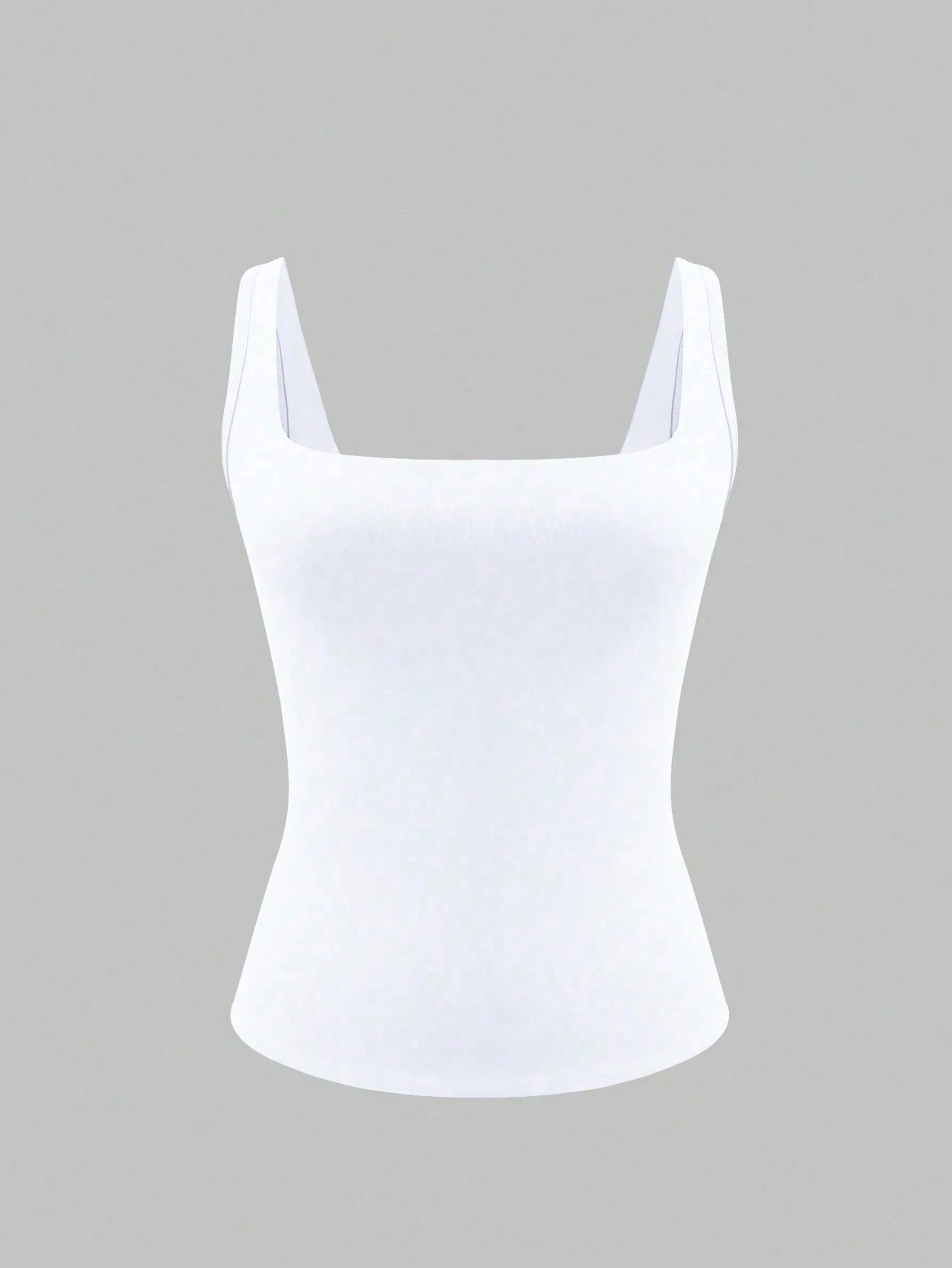 XLLAIS Women's Solid Color Square Neck Sleeveless Tank Top, Fitted Casual Wear, White, Spring/Summer, Clean Girl Aesthetic