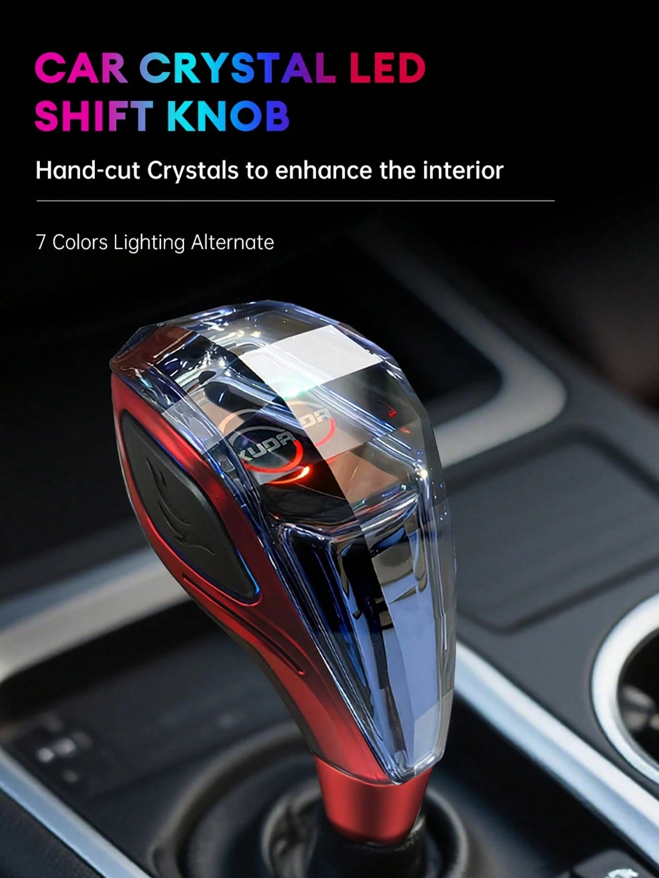 XUDA 2026 New Car Crystal Gear Shift Knob, Crystal Seven-Color LED Light Gear Shift Handle, Cool Color Scheme, Side Lighting, Plug And Play, Comfortable Grip, Wear-Resistant And Scratch-Resistant, Sui