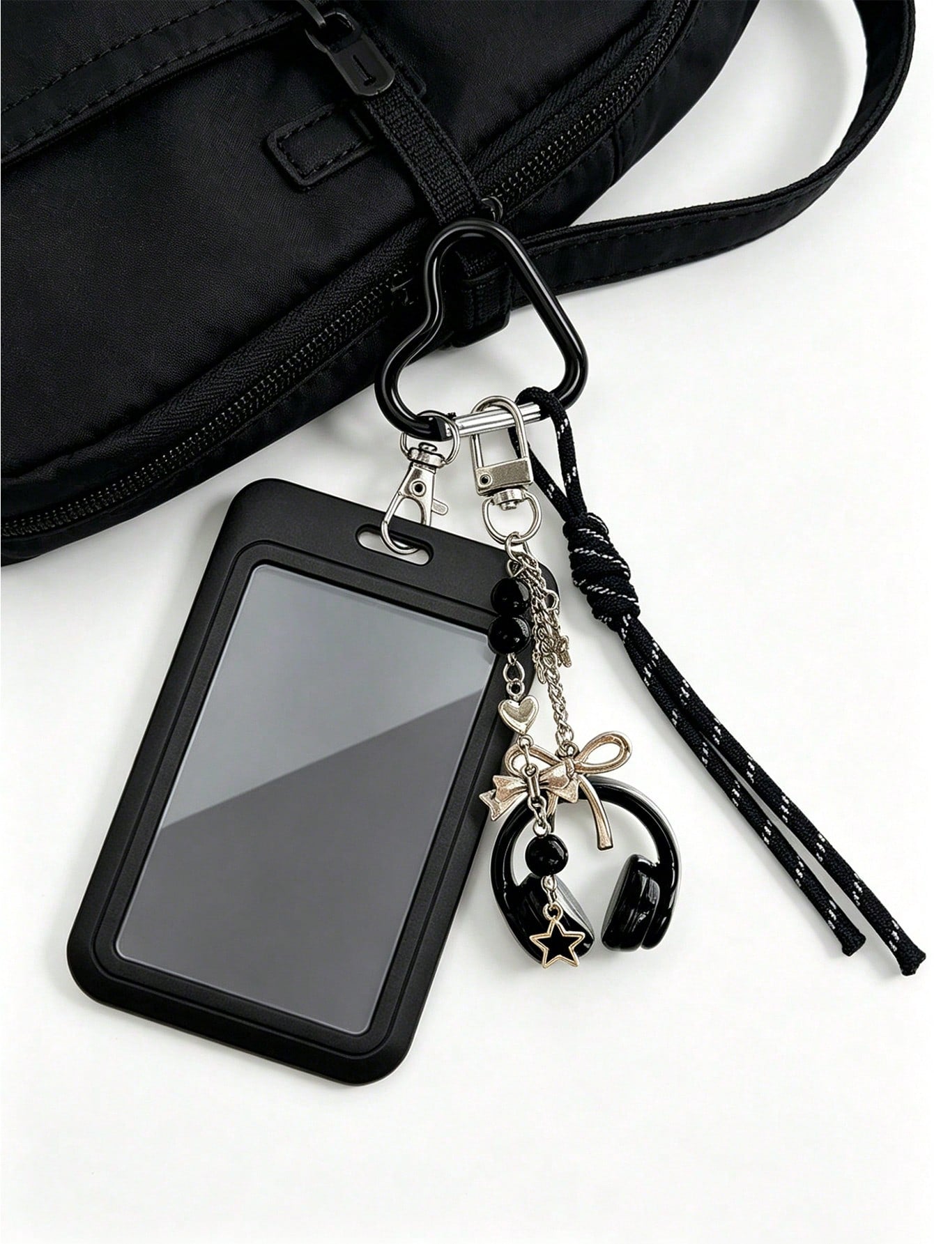 Y2K Card Holder Keychain With Earphone Pendant And Lanyard, Portable ID Holder, Customizable Card Sleeve, Ins Style Bag Charm, ID Holder, Credit Card Holder, Suitable For School/Work/Office/Daily Use