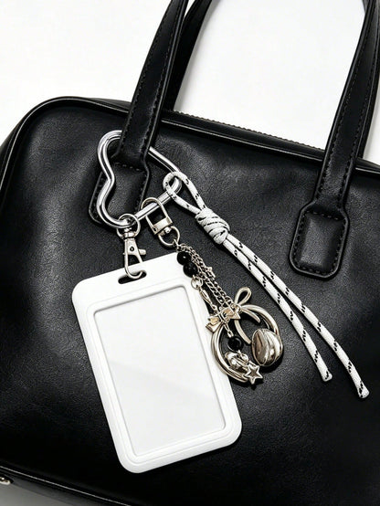 Y2K Card Holder Keychain With Earphone Pendant And Lanyard, Portable ID Holder, Customizable Card Sleeve, Ins Style Bag Charm, ID Holder, Credit Card Holder, Suitable For School/Work/Office/Daily Use