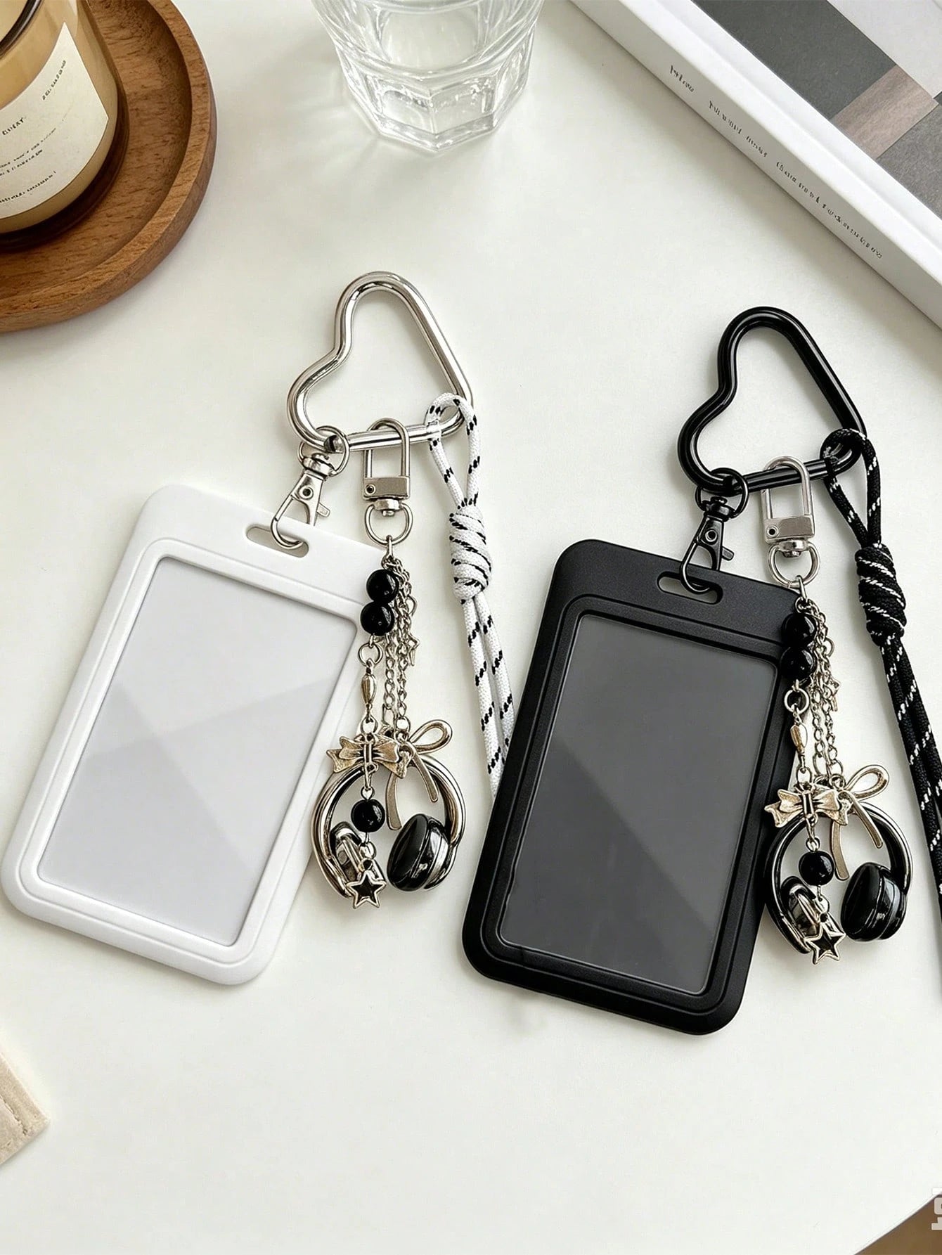 Y2K Card Holder Keychain With Earphone Pendant And Lanyard, Portable ID Holder, Customizable Card Sleeve, Ins Style Bag Charm, ID Holder, Credit Card Holder, Suitable For School/Work/Office/Daily Use