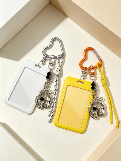 Y2K Card Holder Keychain With Earphone Pendant And Lanyard, Portable ID Holder, Customizable Card Sleeve, Ins Style Bag Charm, ID Holder, Credit Card Holder, Suitable For School/Work/Office/Daily Use