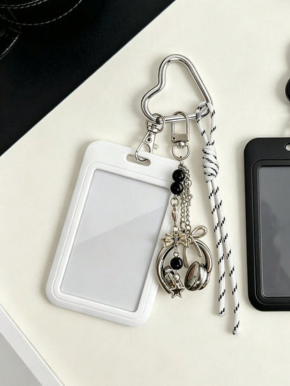 Y2K Card Holder Keychain With Earphone Pendant And Lanyard, Portable ID Holder, Customizable Card Sleeve, Ins Style Bag Charm, ID Holder, Credit Card Holder, Suitable For School/Work/Office/Daily Use