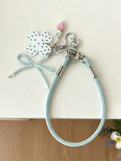 Y2K Creative Lovely Polka Dot Four-Leaf Clover Bow Pendant Mobile Phone Lanyard Summer Chain Hanging Rope Bag Anti-Loss Accessories