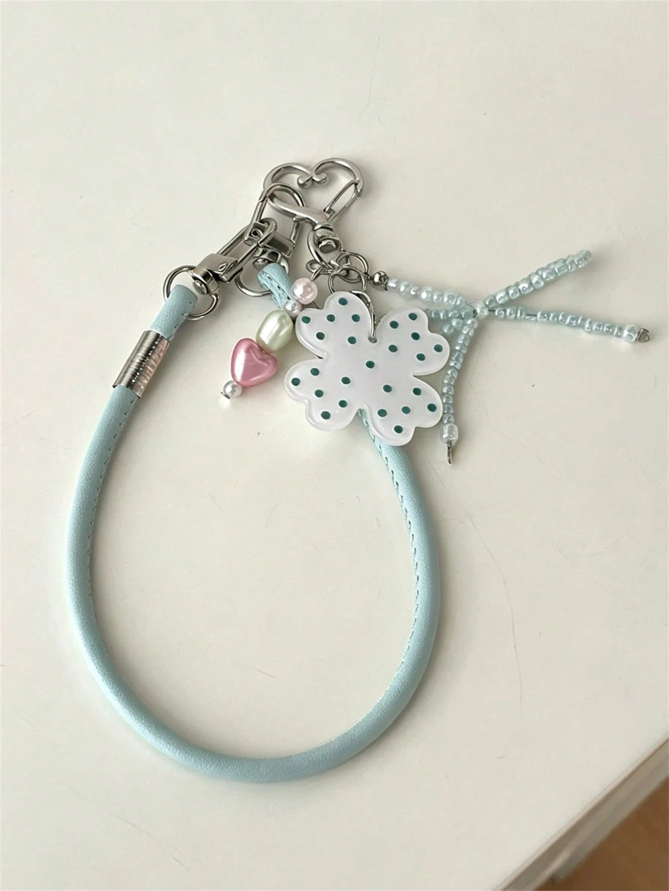 Y2K Creative Lovely Polka Dot Four-Leaf Clover Bow Pendant Mobile Phone Lanyard Summer Chain Hanging Rope Bag Anti-Loss Accessories